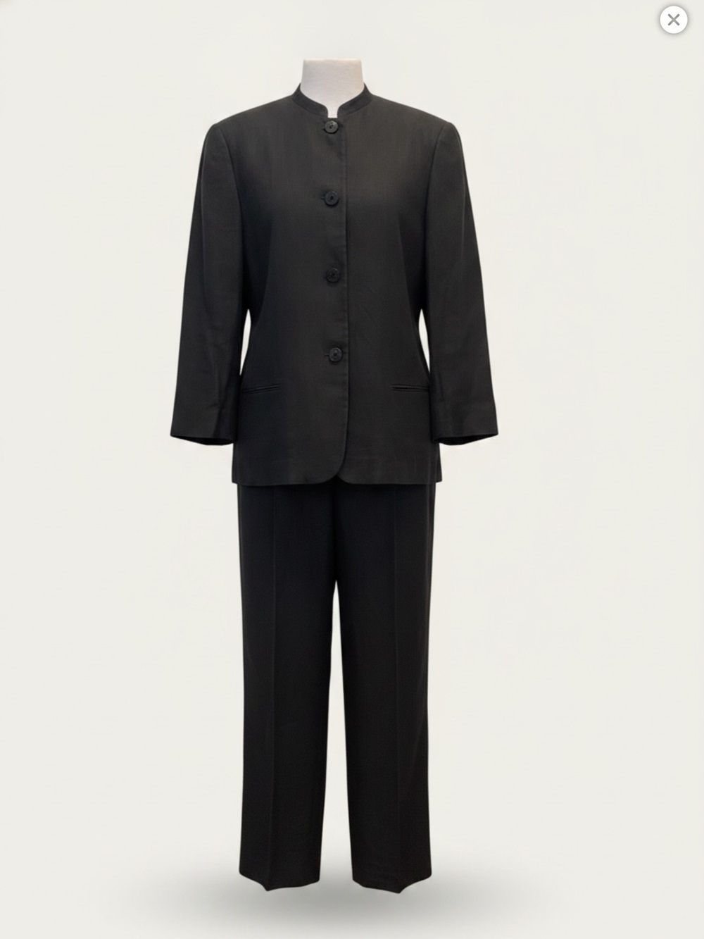 Giorgio Armani Le Collezioni Linen Suit with Black Mandarin-Collar Jacket